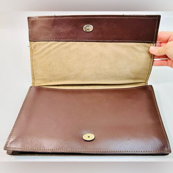 VNTG Mid-Century Brown Leather Fold Over Envelope Carrier Clutch 12.25” x 6.75” - Picture 3 of 14